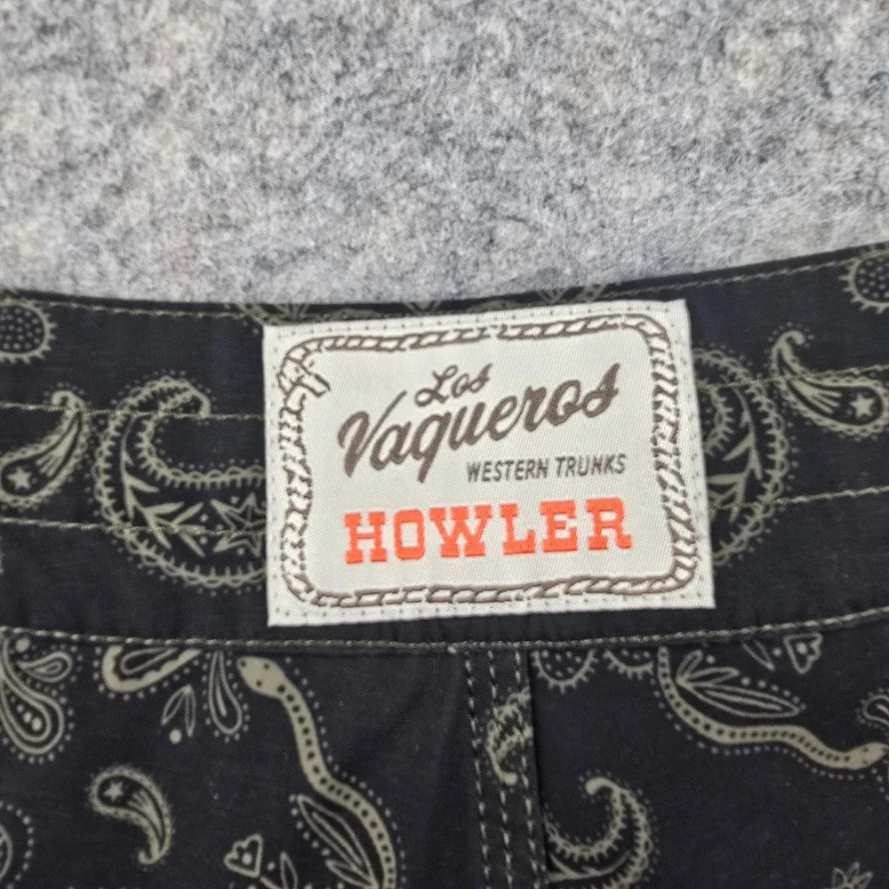 Howler Brothers Los Vaqueros Western Trunks Men 34 Green Paisley Board Shorts 8
